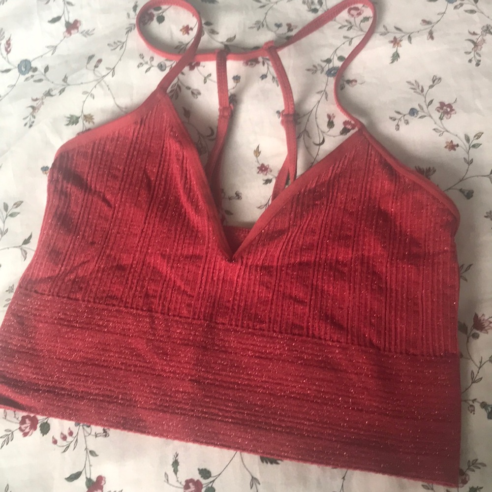 Anthropologie Red Sparkly Bralette. Size XS/S